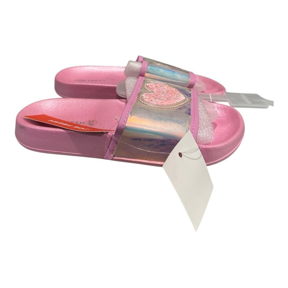 Joe Fresh Slide Sandals Girls Size 13 Pink Glitter Heart Summer Beach Shoes